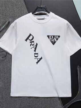 Luxury Italian Style Graphic T-shirt Triangle Logo Design White Fashion Tee